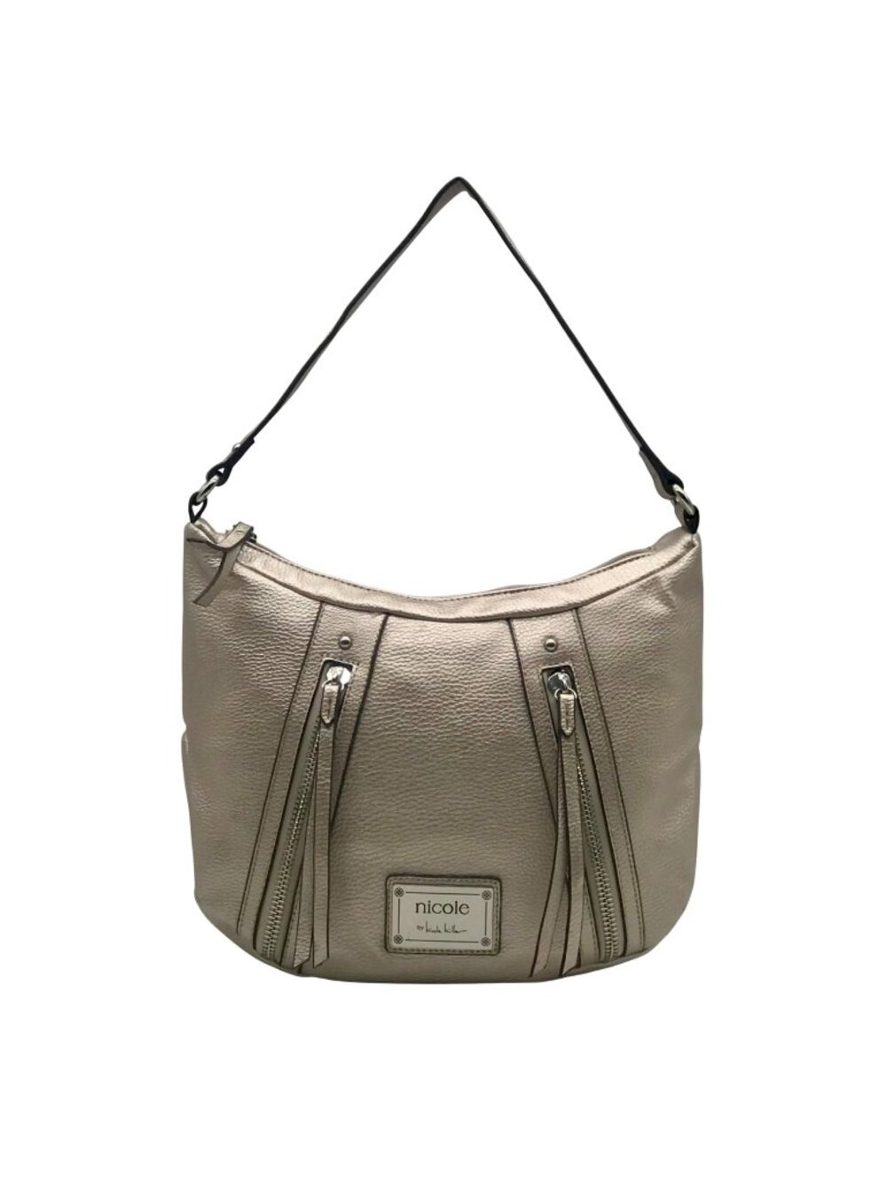 Nicole Miller Metallic Champagne Faux Leather  Shoulder Bag